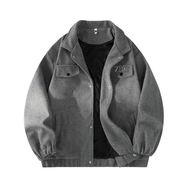 梓润格 痞帅日常通勤简约时尚潮流美式小众无性别主义字母纯色防风高级户外旅游运动设计氛围感棉衣潮牌宽松休闲外套夹克 男女同款