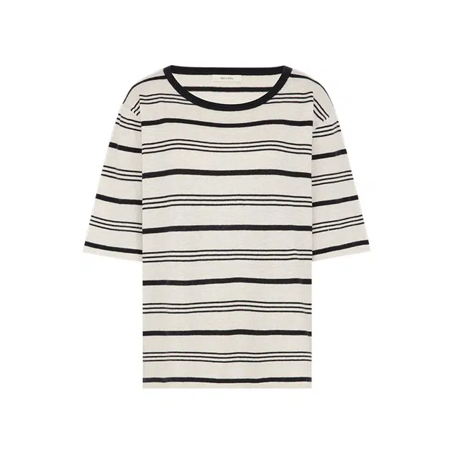 美洋 亚麻棉条纹圆领针织衫 女款