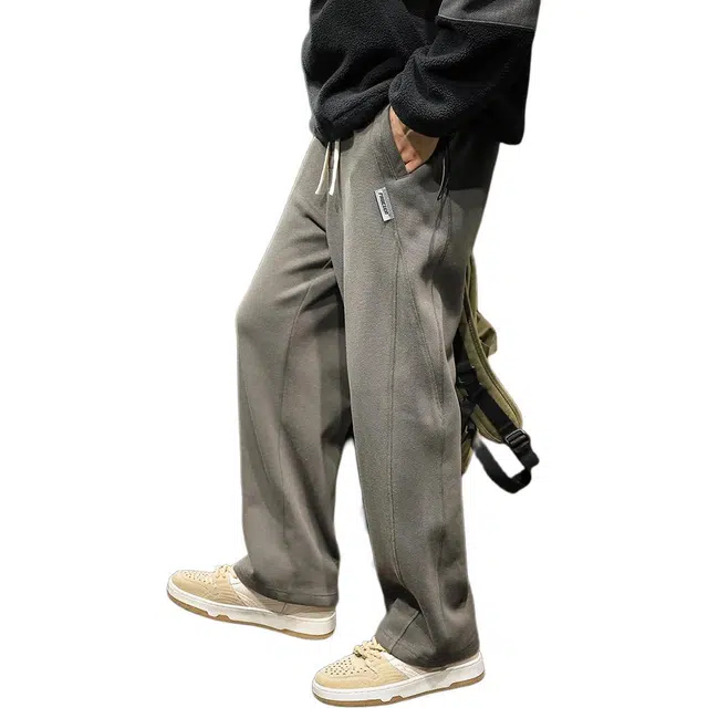 路杰邦 美式复古潮流抽绳系带拼接设计感直筒大码日常通勤宽松百搭时尚柔软舒适休闲裤 男款