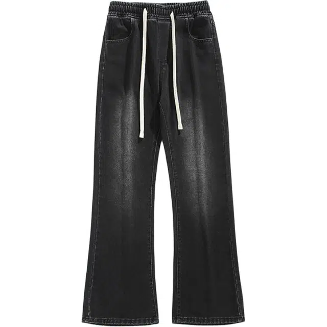 华夏儿女 秋冬季男女同款美式高街宽松微喇直筒裤潮流百搭休闲牛仔裤 男款