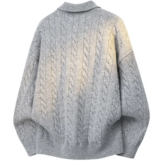 吾皇猫 原创美式复古高街简约基础款学院风翻领提花针织上衣慵懒风时尚贴布外套潮牌潮流百搭痞帅长袖毛衣 男女同款