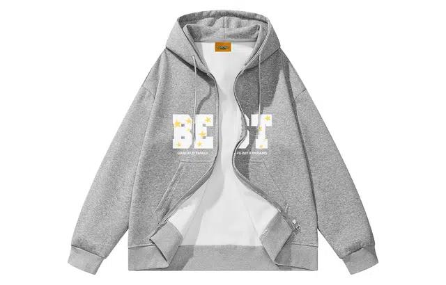 加菲猫家族 美式高街复古字母印花基础款宽松休闲百搭外套日常通勤亲肤柔软高级感学院风连帽落肩长袖开衫卫衣 男女同款