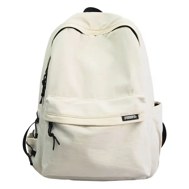 單倉 高颜值字母简约设计学院风通勤百搭背包初高中学生大容量轻便耐磨背包 尼龙 双肩包 常规 男女同款情侣款 白色/卡其色/灰色/黑色