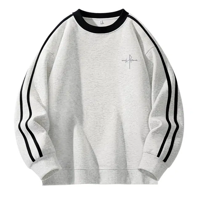 棉致 草书英文条纹条杠撞色柔软细腻透气亲肤舒适通勤学院风宽松休闲落肩圆领卫衣 女款