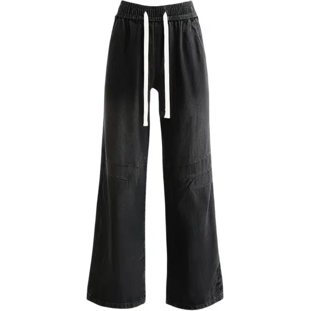 下层基础 美式复古潮流高街宽松垂感水洗做旧高级感直筒百搭舒适透气日常通勤褶皱设计感显瘦长牛仔裤 男女同款