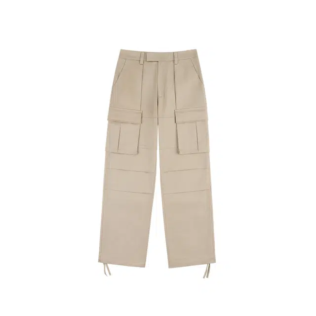 华人青年 膝双褶暗扣宽松伞兵休闲裤 男女同款