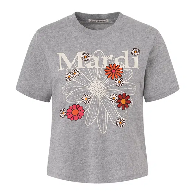 MARDI MERCREDI SS25 SLIM TSHIRT FLOWERMARDI BLOSSOM_GREY IVORY T