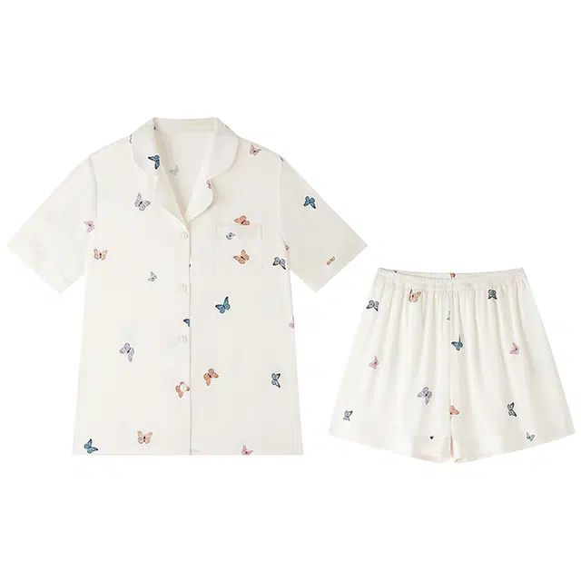 顶瓜瓜 夏季女透气简约休闲时尚轻盈面料家居服睡衣套装 女款