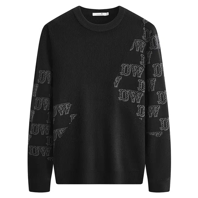 与狼共舞 时尚高街字母提花潮流百搭软糯亲肤保暖圆领针织毛衣 男款