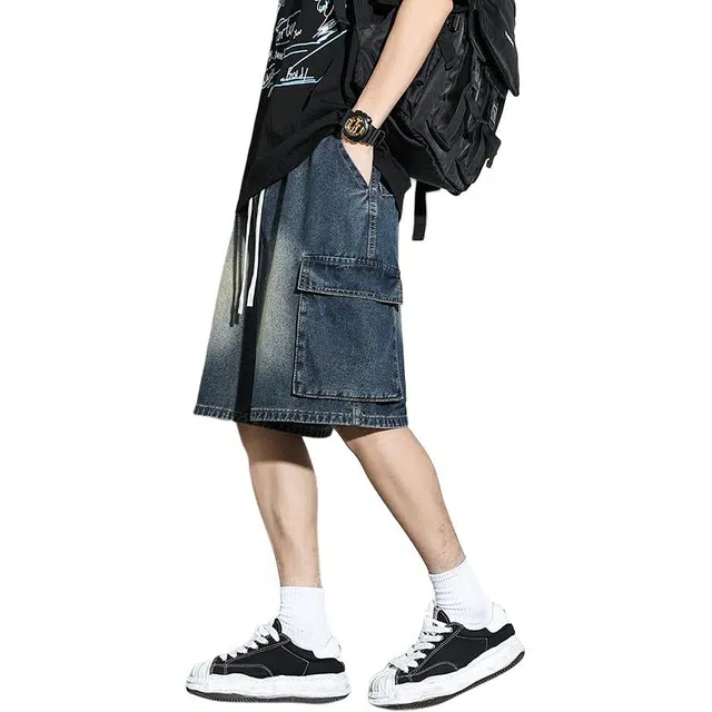 协协乐 美式复古水洗做旧夏季薄款凉感透气潮牌宽松直筒大口袋百搭休闲运动五分中裤工装短裤 男款