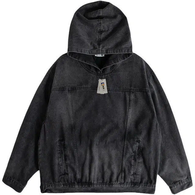 地界二 秋连帽套头牛仔夹克男美式高街复古宽松水洗做旧百搭小众连帽牛仔复古卫衣 男款