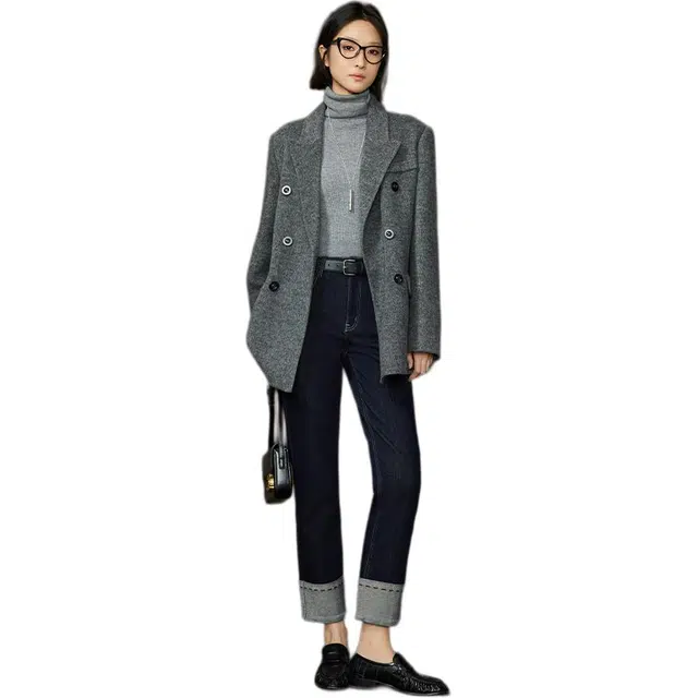 美洋 加绒保暖卷边直筒牛仔裤 女款