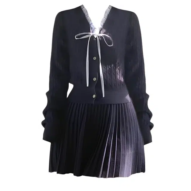 海獭 大码胖妹妹学院风蝴蝶结系带裙装套装 女款