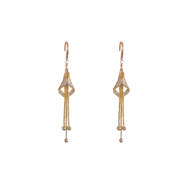 澜耀 金菱钻坠 气质菱形镶钻长款流苏简约轻奢闪耀耳饰 铜合金 耳环 女款