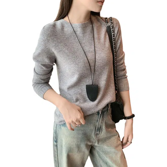 美洋 绵羊毛圆领无缝收花针织衫 女款