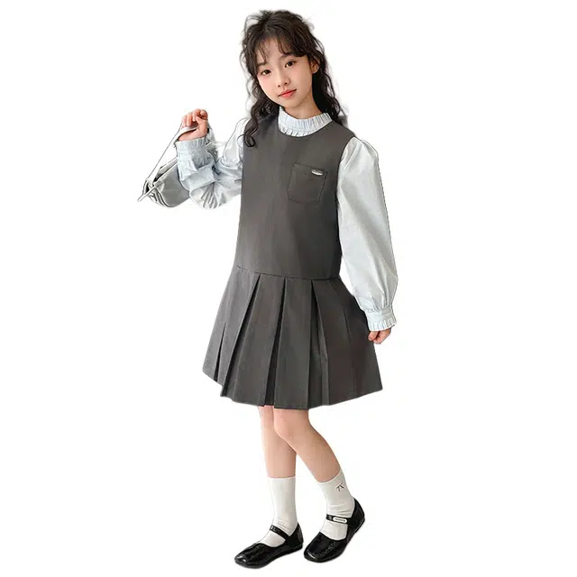 青少年 帕兰朵裙装套装 潮流洋气韩版百褶裙长袖衬衫两件套裙