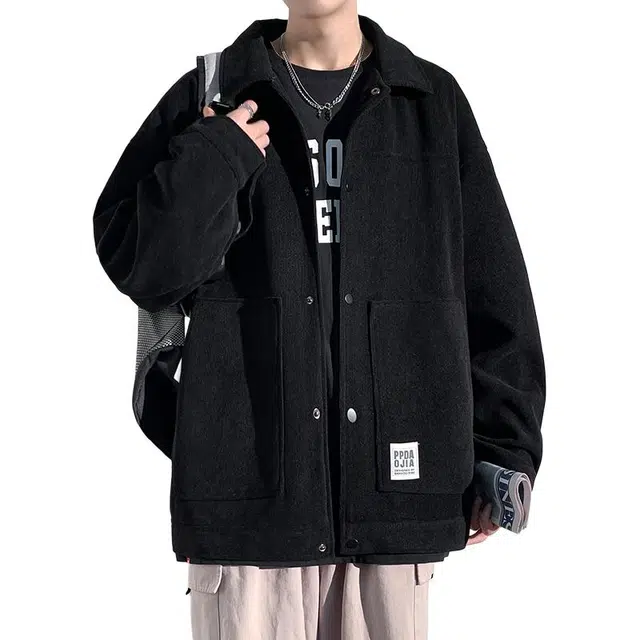 顶峰保罗 潮牌日系复古宽松休闲上衣外套无性别主义高级设计感痞帅翻领工装夹克外套 男女同款
