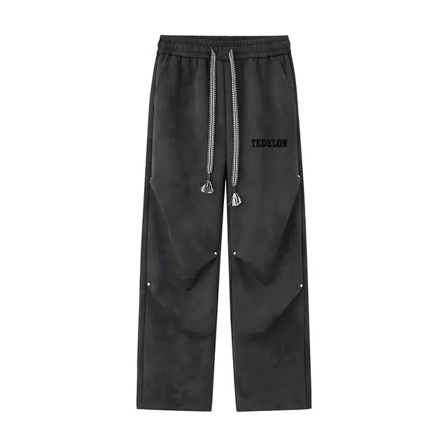 太子龍 美式复古扎染做旧字母印花宽松抽绳系带伞兵褶皱脏脏直筒休闲裤  男款