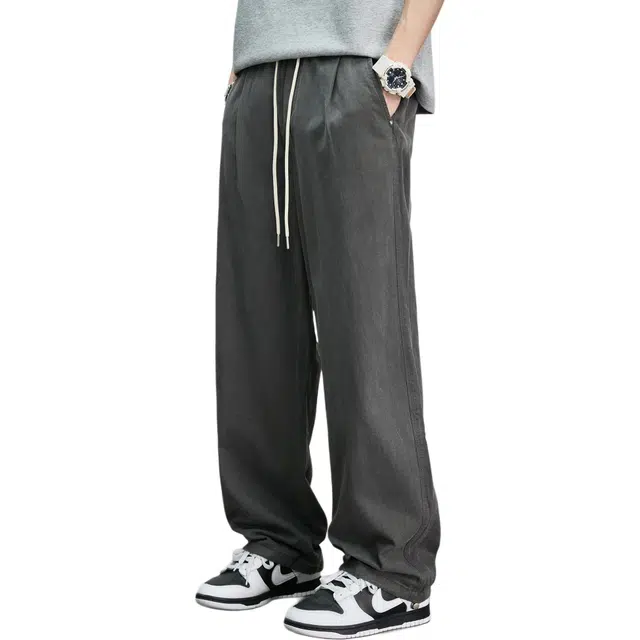 隐狼世家 潮流日系男士夏季薄透气垂感莱赛尔天丝廓形弯刀裤休闲裤 男款