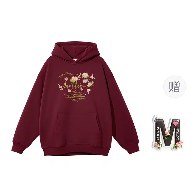 棉购 连帽加绒加厚美式慵懒风宽松外套复古百搭休闲学院风卫衣 女款