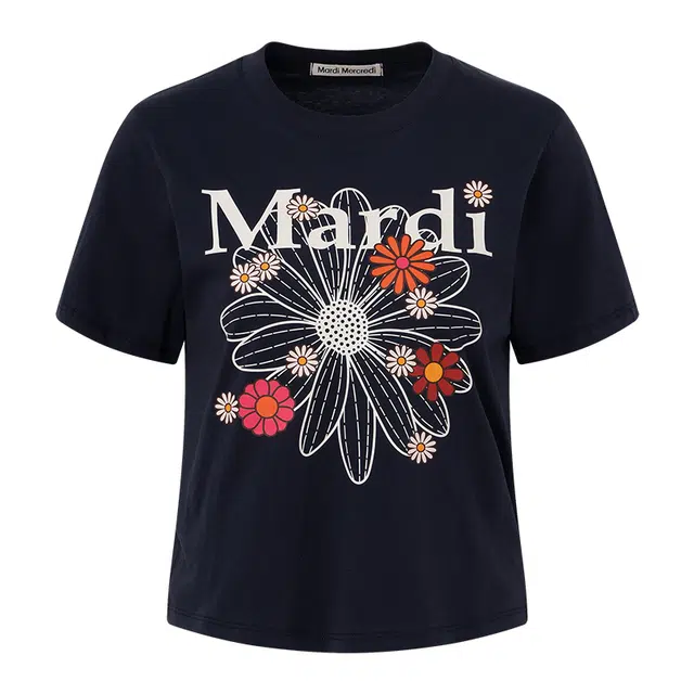 MARDI MERCREDI SS25 SLIM TSHIRT FLOWERMARDI BLOSSOM_NAVY IVORY T