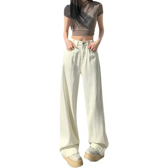 如续 如续轻奢高端奶超柔莱赛尔设计感休闲舒适简约百搭拖地裤牛仔裤 女款