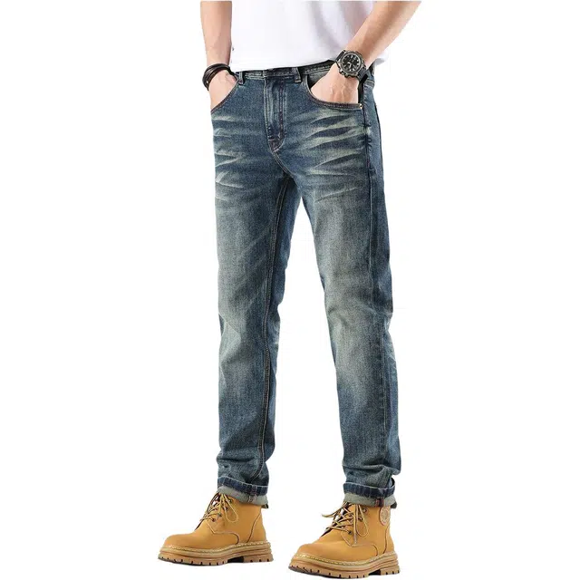 潮人榜 美式重工复古水洗日常百搭款潮牌高端品质简约修身小直筒通勤牛仔裤 男款