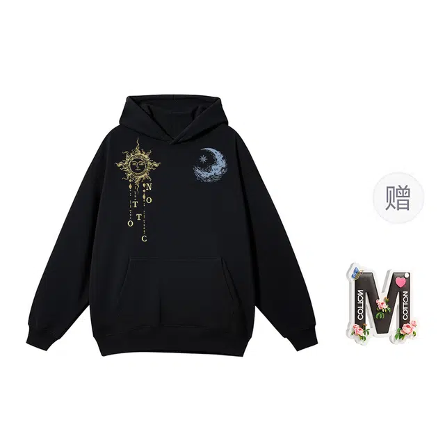 棉购 连帽秋冬季加绒加厚百搭潮流印花美式学生上衣服外套卫衣 男女同款