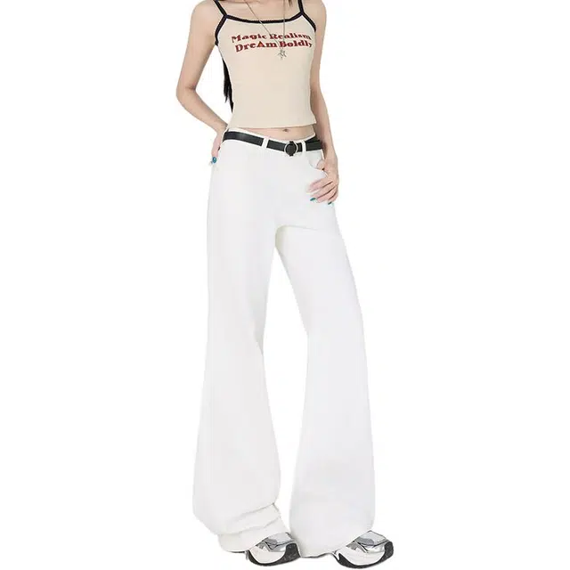 拾籍 时尚潮流休闲简约风高腰设计显瘦阔腿百搭款式喇叭裤易于搭配牛仔裤 女款