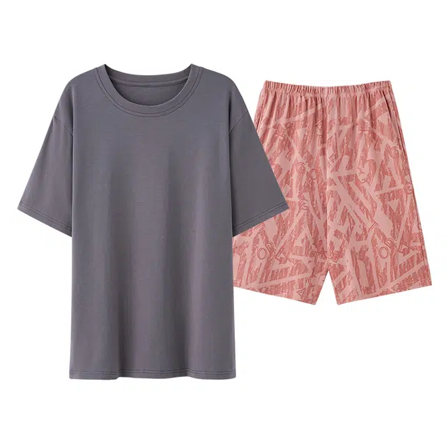 俏霓桐 夏季薄款时尚高级感简约亲肤凉感莫代尔休闲家居服可外穿睡衣套装 男款