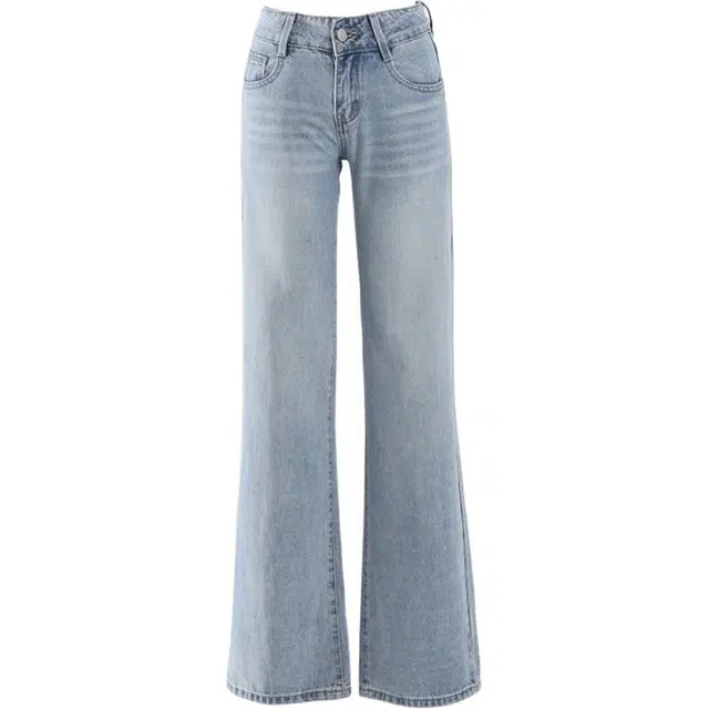 拾籍 美式复古低腰辣妹宽松阔腿裤百搭时尚舒适直筒牛仔裤 女款