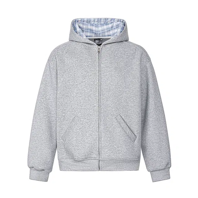 欧路得 美式格子拼接连帽外套男生潮牌秋季宽松休闲拉链重磅开衫卫衣 男款