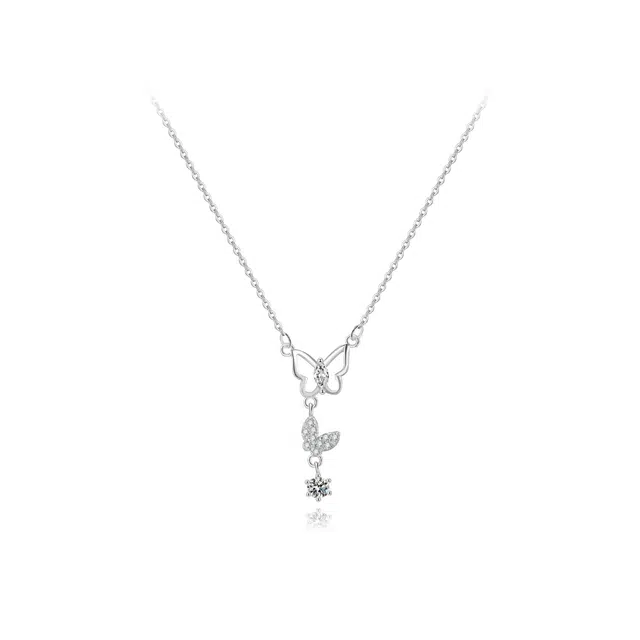 【纯银999 | 蝴蝶】 六桂福珠宝 小众设计经典百搭学生日常高级感简约精致轻奢极简通勤约会温柔气质可调节锁骨链#好运 足银 项链 女款