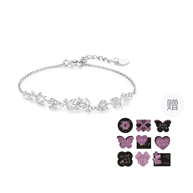 【999足银纯银 满钻爆闪】 福韵金 六桂福 紫藤花轻奢浪漫小众设计在逃公主高级甜美温柔精致气质百搭日常通勤百搭#好运 银 手链 女款