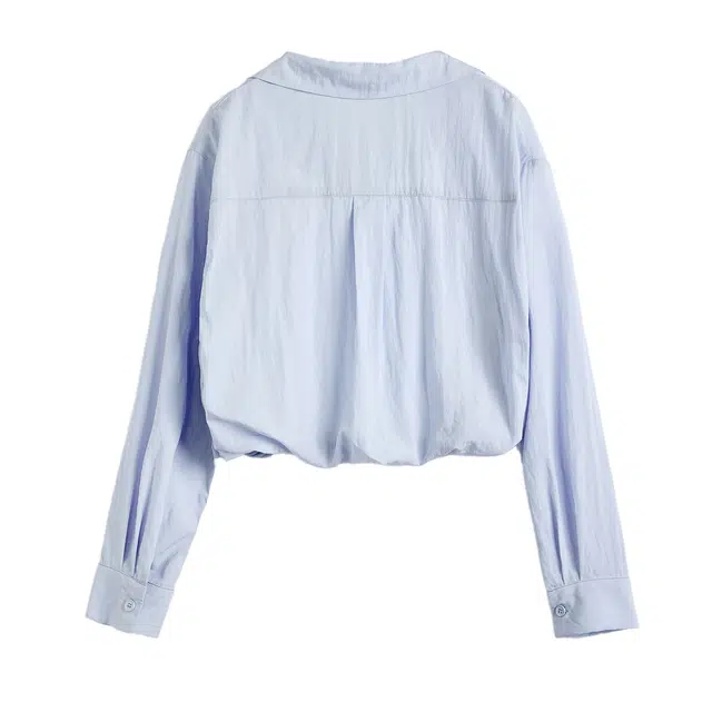 米子旗 蓝色蕾丝花边长袖衬衫 女款