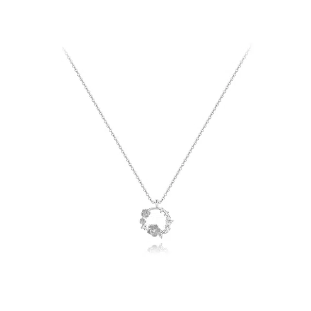 【纯银999】 六桂福珠宝 花环 小众设计经典百搭学生日常简约高级感精致轻奢极简通勤约会温柔气质可调节锁骨链 足银 项链 女款