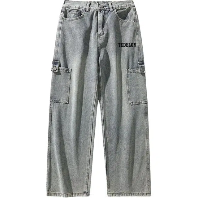太子龍 高街时尚舒适简约百搭中腰宽松直筒适中拉链无弹力长裤小众设计高级感青少年牛仔裤 男款