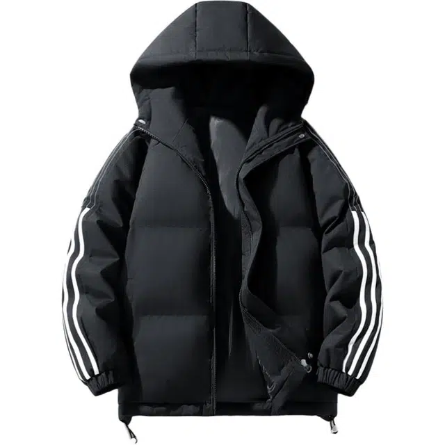 金盾 冬三条杠夹克面包服棉衣条纹运动加厚连帽棉服 男款