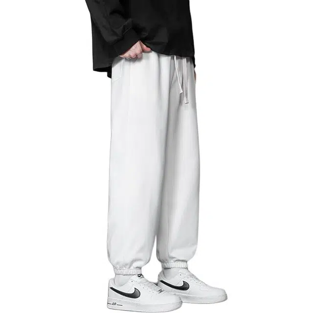 顶峰保罗 潮牌纯色基础款宽松束脚九分卫裤无性别主义高级感运动百搭痞帅休闲裤 男女同款