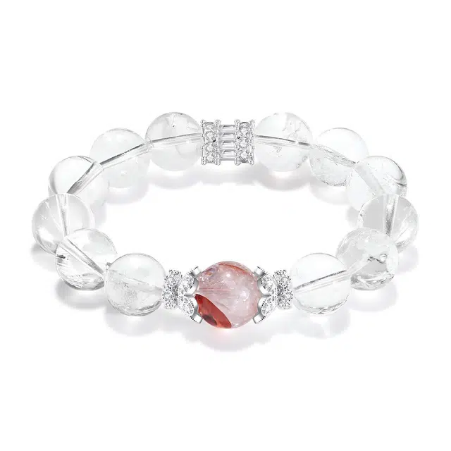 【普陀山官方已过香】 普陀山文创 平静心灵国潮平安康宁时来运转红胶花祥瑞纳福水逆退散转运串珠#好运处理 白水晶 手串 男女同款情侣款