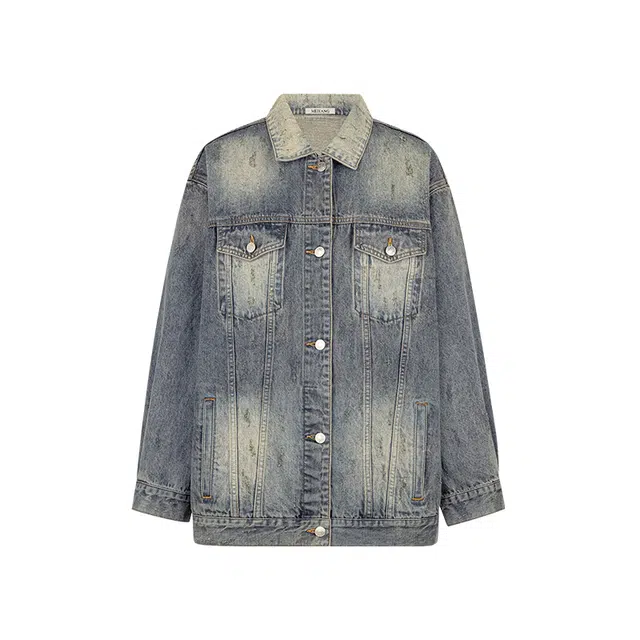 美洋 高光磨白宽松牛仔外套 女款