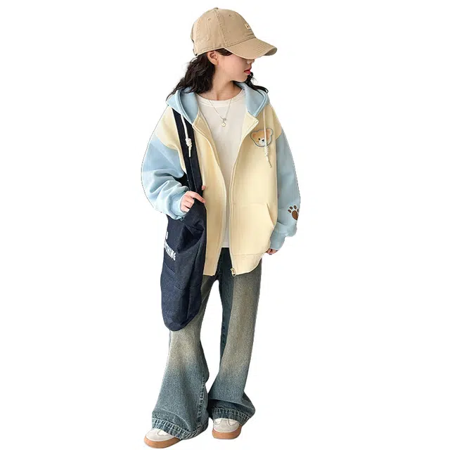 帕兰朵 棒球服 洋气拼色看卡通立体小熊外套 青少年