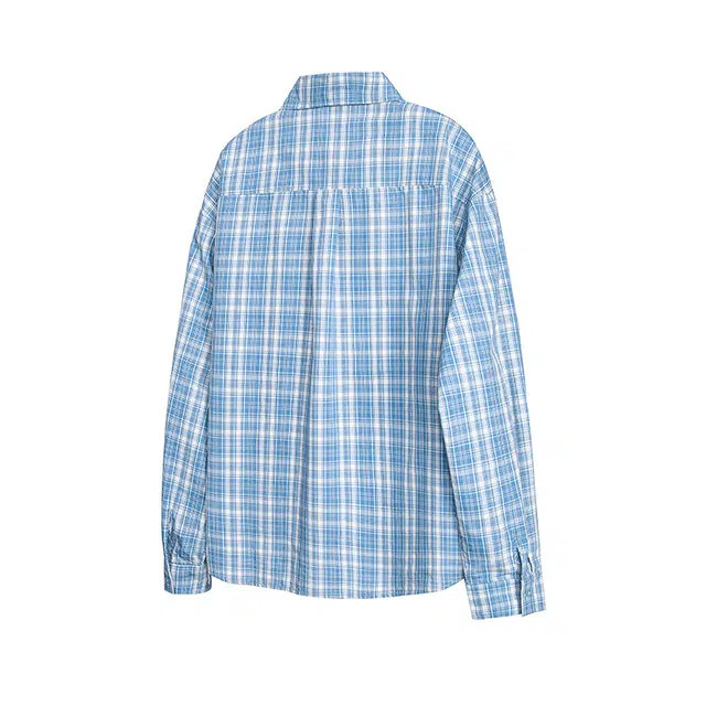 欧路得 少年感格纹外套潮牌美式休闲长袖古巴领衬衫 男款