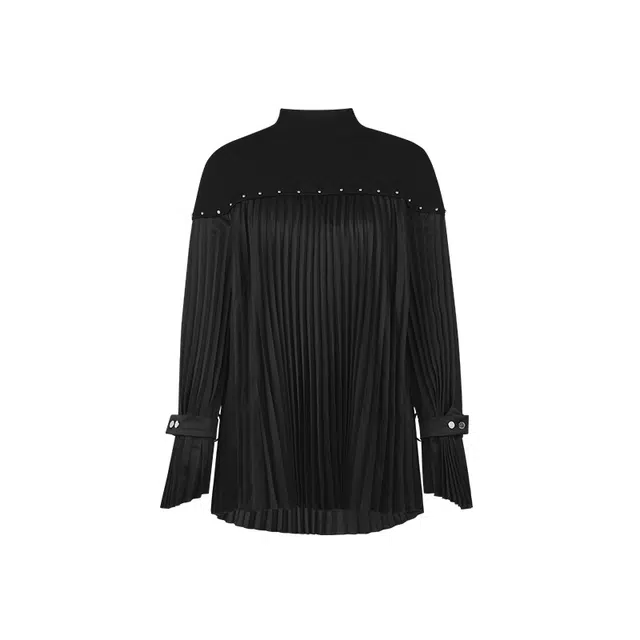 美洋 假两件半高领拼接百褶针织衫 女款