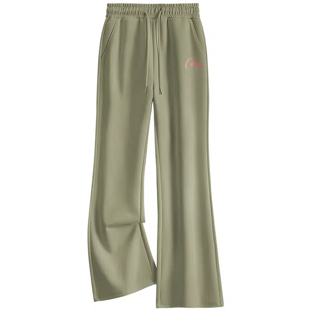 棉致 线圈爱心简约纯色亲肤舒适松紧百搭弹力辣妹提臀修身系带运动喇叭休闲裤 女款