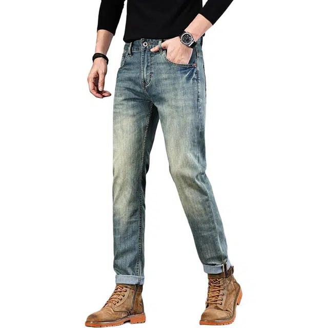 潮人榜 美式复古水洗日常百搭款潮牌高端品质简约修身小直筒通勤牛仔裤 男款