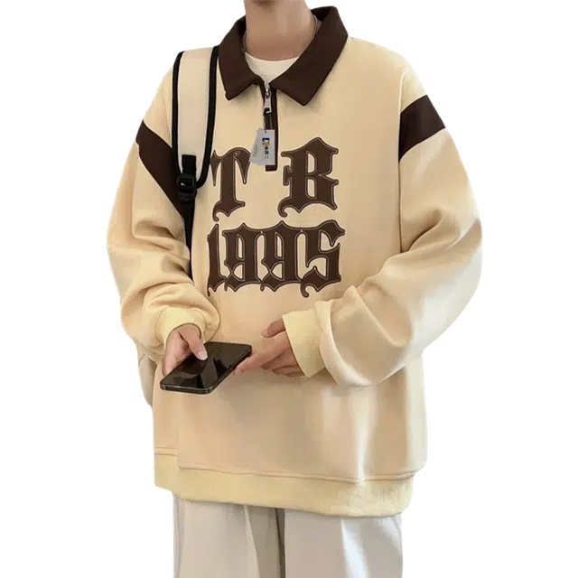 地界二 翻领美式复古潮牌宽松百搭撞色长袖宽松卫衣 男款