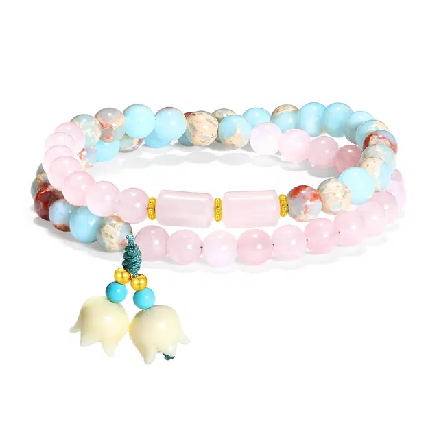 【普陀山官方已过香】 普陀山文创 东方美学 铃兰花开 和和美美 锦上添花 寿山石 手串 男女同款情侣款