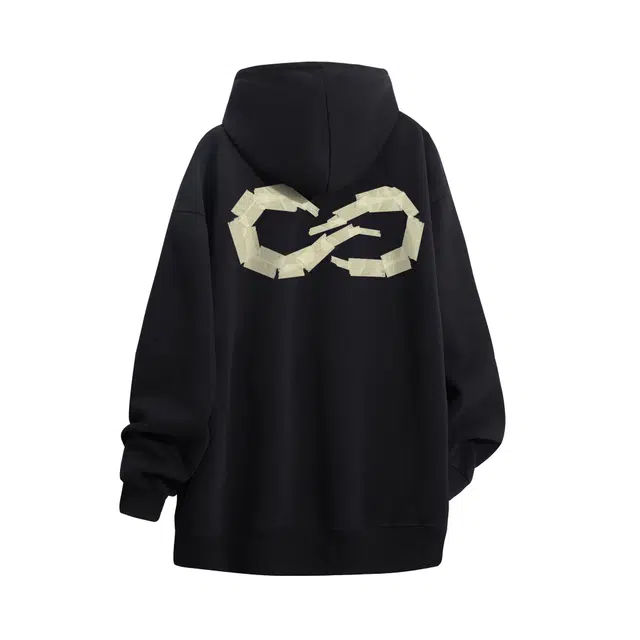 物质公式 美式复古高街潮牌重磅手绘趣味胶带元素无限循环字母印花设计感宽松简约舒适潮流时尚日常通勤休闲透气百搭长袖连帽卫衣 男女同款