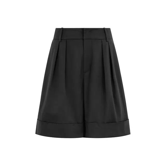 美洋 斜纹肌理卷边宽松休闲短裤 女款